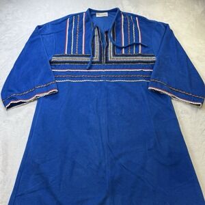 VTG 70s Vassarette BlueVelour Robe Rainbow Trim 3/4 Zip Full Length Large